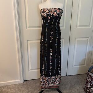 Floral Navy Strapless Maxi Dress